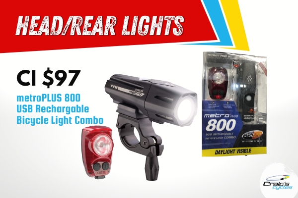 800 Lumens Bicycle Light Combo, Rechargeable